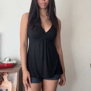 Atmosphere Black Surplice V-Neck Empire Waist Cutout Back Sleeveless Top Sz 12